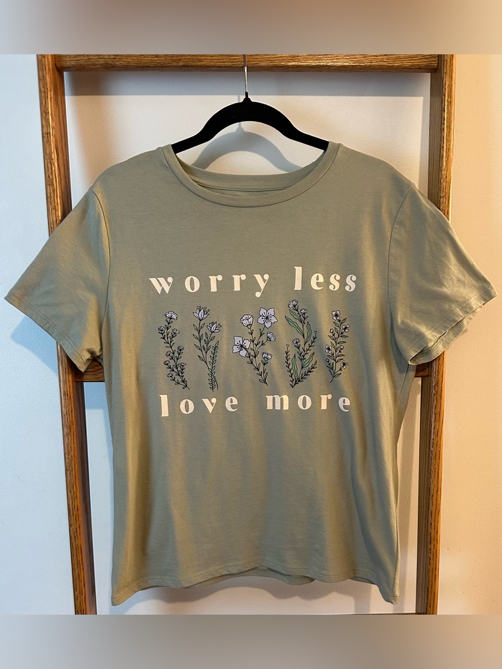 Sage Green 'Worry Less Love More' Floral Tee